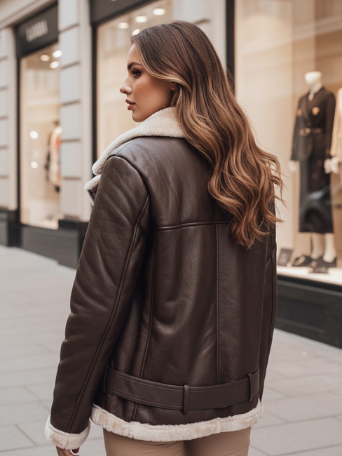 Ženska usnjena jakna NORFDIMA z ovčjo kožo, kava Dstreet TY4736z