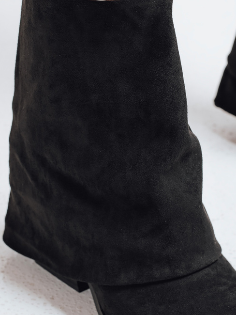 Ženski škornji iz semiša s širokim zgornjim delom črni Dstreet ZY1026