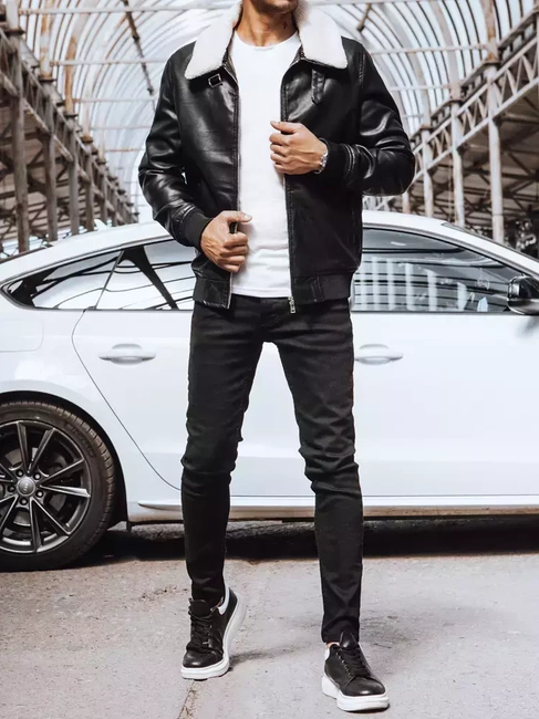 Moška usnjena jakna črna Dstreet TX4233