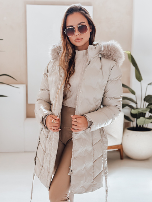 Ženske zimske jakne CASSERIE s prešito kapuco light beige Dstreet TY4926