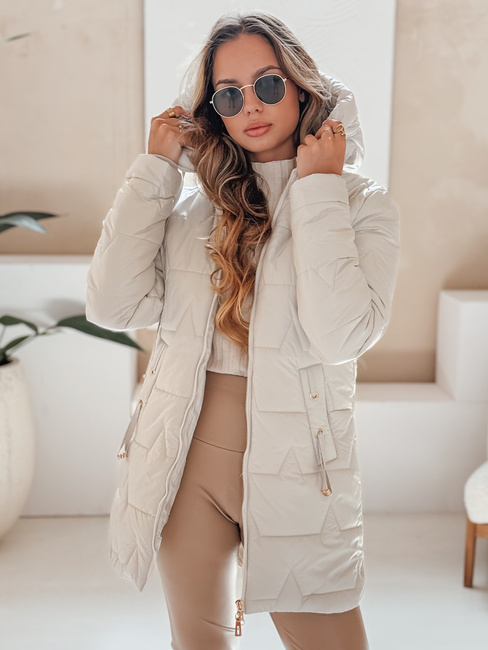 Ženska prešita zimska jakna s kapuco svetlo siva Dstreet TY5092