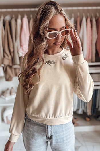 Ženska bluza z dolgimi rokavi CRYSTALIA light beige Dstreet RY2767