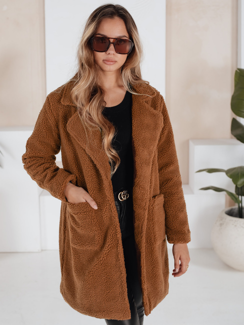 Ženski zimski plašč teddy krzno rjave barve Dstreet NY0752