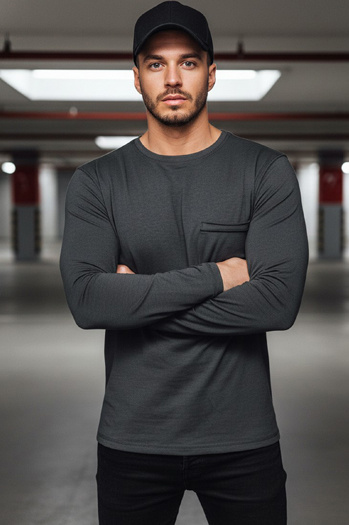 Moška majica z dolgimi rokavi Barva Temno siva DSTREET LX0561