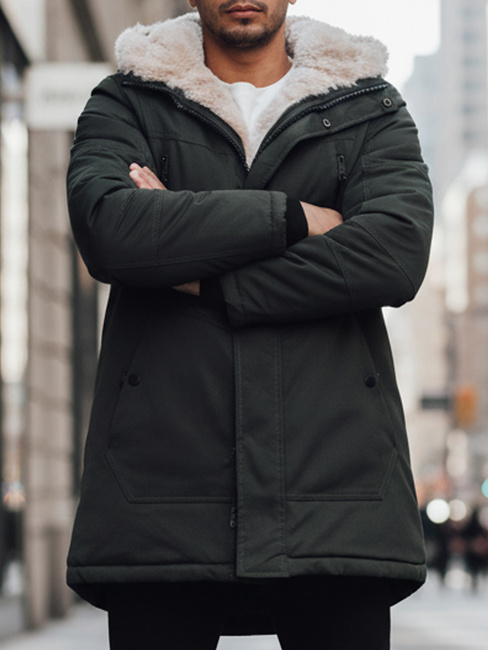 Moška zimska jakna parka s kapuco zelena Dstreet TX4966z