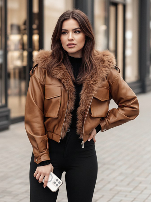 Ženska usnjena jakna s krznom SOFTREBEL brown Dstreet TY4761z