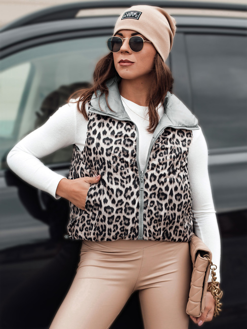 Ženski prehodni kratki prešiti dvosmerni srebrni telovnik LEOVELLA Dstreet TY5497