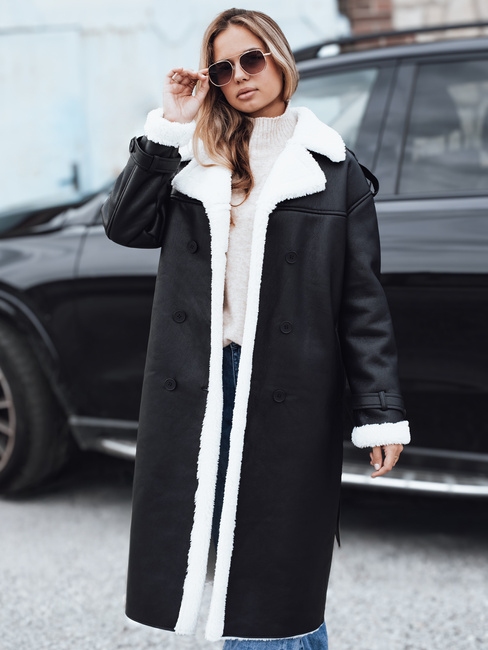 Ženski zimski plašč CHICFROST dolg črn usnjen Dstreet TY4991