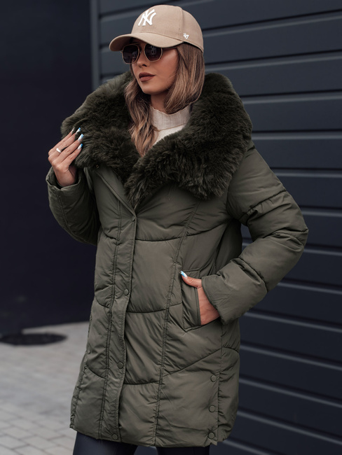 Ženska zimska jakna MORISIO dolga prešita s kapuco zelena Dstreet TY4671