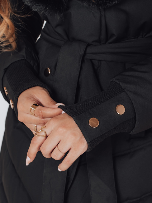 Ženska prešita zimska jakna z umetnim krznom črna Dstreet TY5076