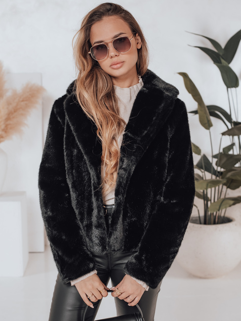 Ženski krznen plašč GLAMFLUFFY kratek črn Dstreet TY4985
