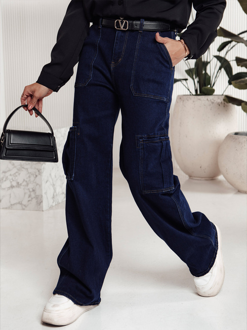 Ženske vrečaste hlače FITZONE denim cargo temno modra Dstreet UY2243