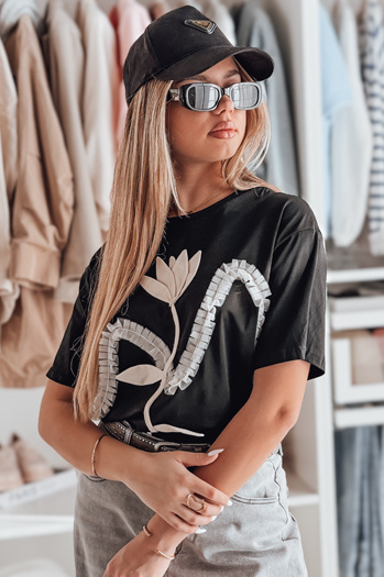 Ženska majica oversize s 3D učinkom črna Dstreet RY2716