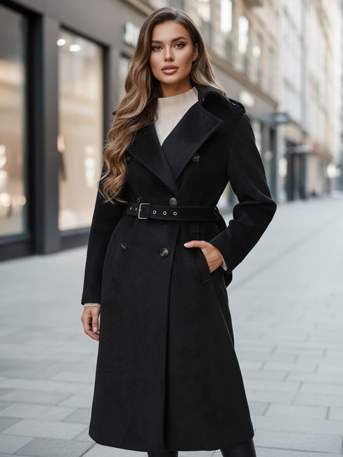 Ženski zimski plašč classic trench black Dstreet NY0762z