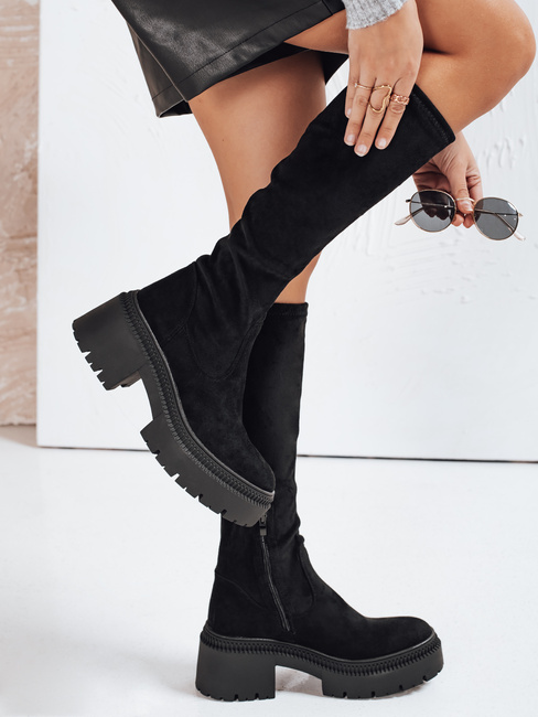 Ženski semiš škornji z debelim podplatom črni Dstreet ZY1210