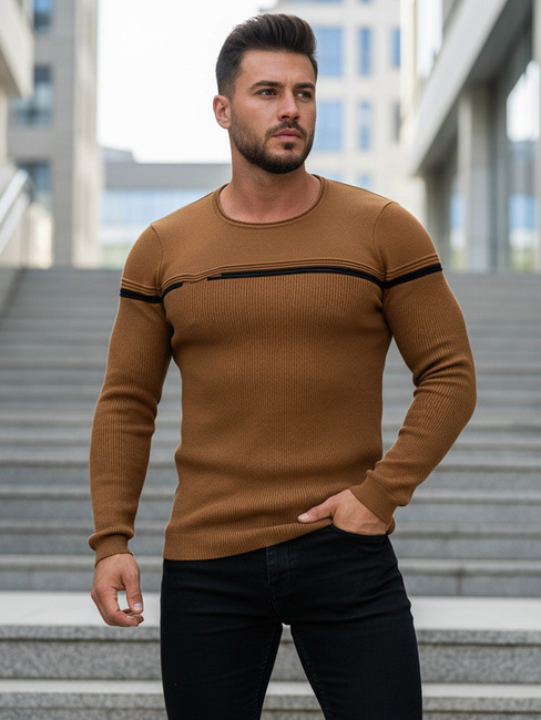 Moški klasičen pulover Barva kamela DSTREET WX1625