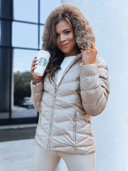 Ženska prešita zimska jakna s kapuco MIRIAL beige Dstreet TY3770