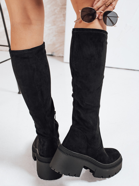 Ženski semiš škornji z debelim podplatom črni Dstreet ZY1210