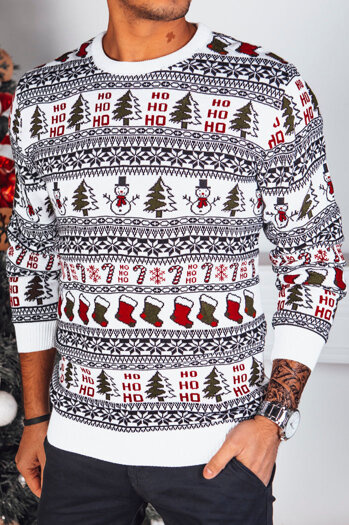 Moški božični pulover bele barve Dstreet WX2166