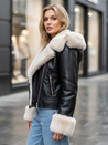 Ženska zimska jakna iz usnja ramoneskin s krznom črna Dstreet TY5118z