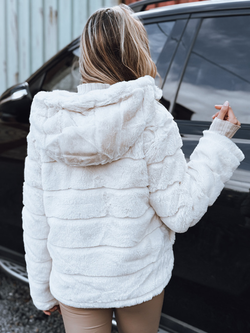 Ženska obojestranska krznena jakna s kapuco svetlo bež Dstreet TY5273