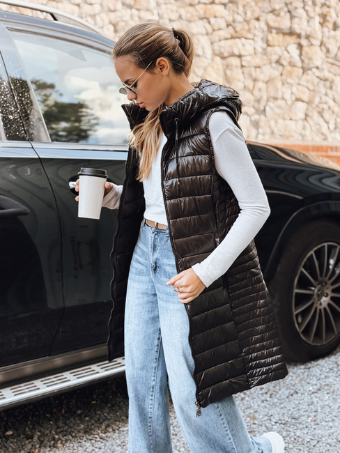 Kamizelka damska pikowana z kapturem czarna Dstreet TY5255