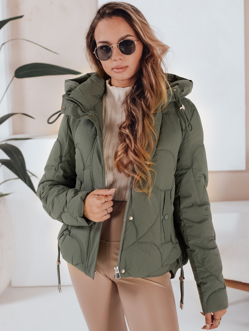 Ženska zimska jakna LOVEWARM kratka prešita s kapuco zelena Dstreet TY5040