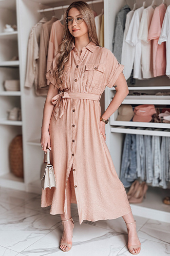 SUNNI LOVE lanena maksi obleka roza Dstreet EY2609