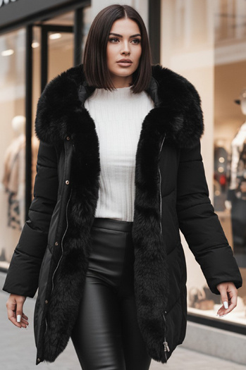 Ženska zimska jakna MORISIO dolga prešita s kapuco črna Dstreet TY4702z