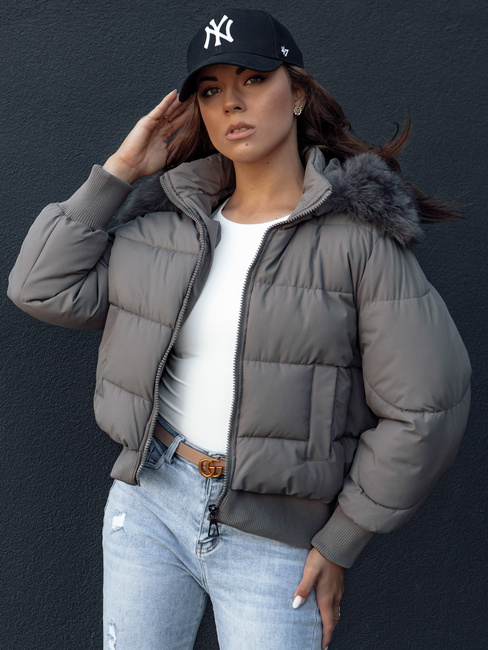 Ženska prešita zimska jakna s krznom COLDPACK temno siva Dstreet TY4428