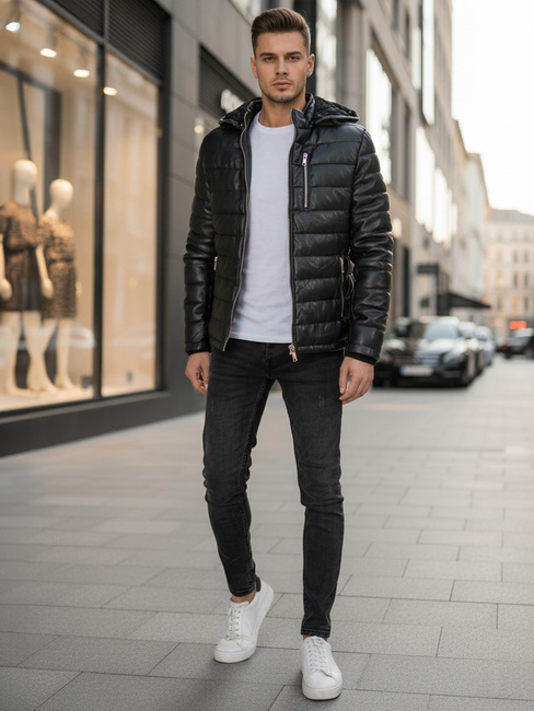 Moška prešita zimska usnjena jakna črna Dstreet TX5116