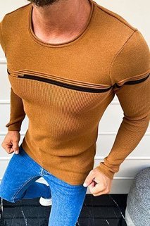 Moški klasičen pulover Barva kamela DSTREET WX1625