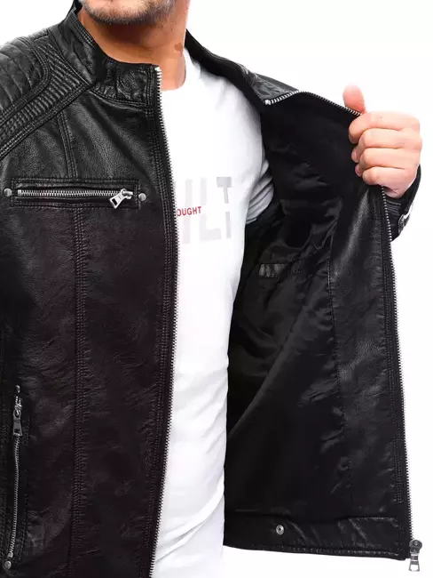 Moška usnjena jakna Barva Črna DSTREET TX4070