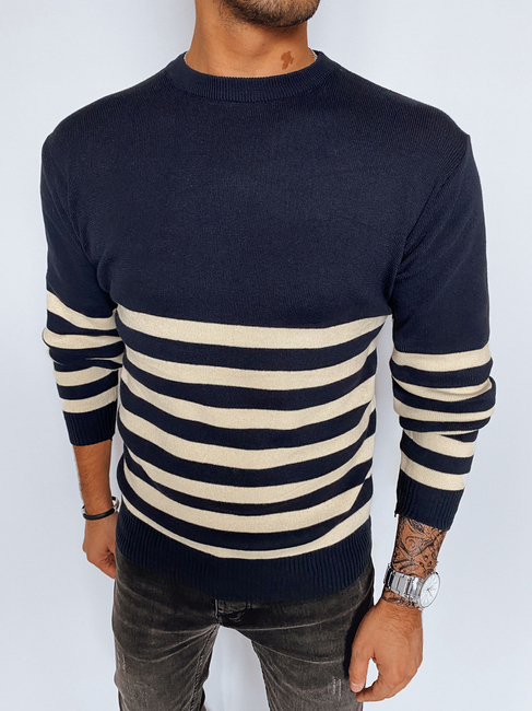 Moški črtast pulover Barva Mornarica DSTREET WX2134 