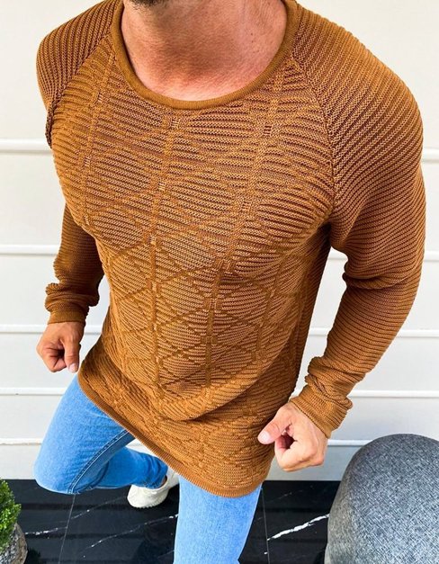 Moški klasičen pulover Barva kamela DSTREET WX1597